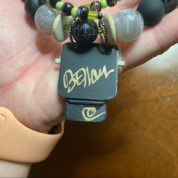 Suzanne Bellows Hand Painted Silk Green Earrings and Necklace Set - Picture 4 of 6